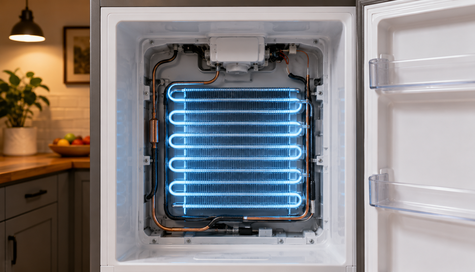 ChatGPT Image Jun 21, 2026, 04_52_08 AM refrigerator evaporator coils visible inside open freezer compartment