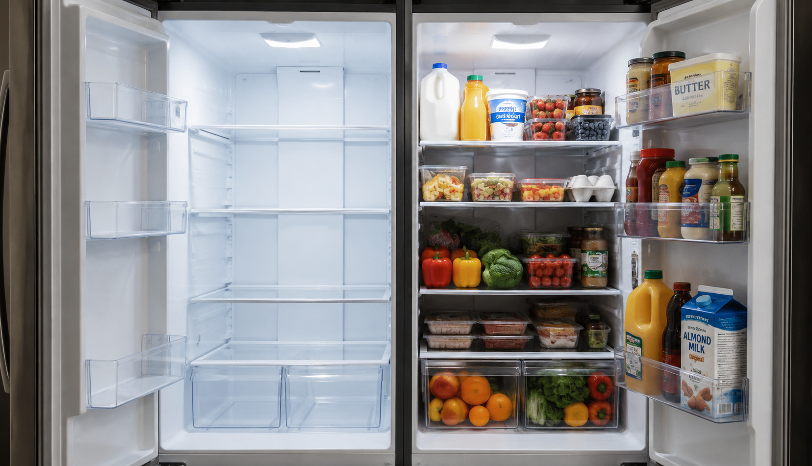 ChatGPT Image Jun 21, 2026, 05_02_20 AM refrigerator interior comparison empty shelves versus full groceries