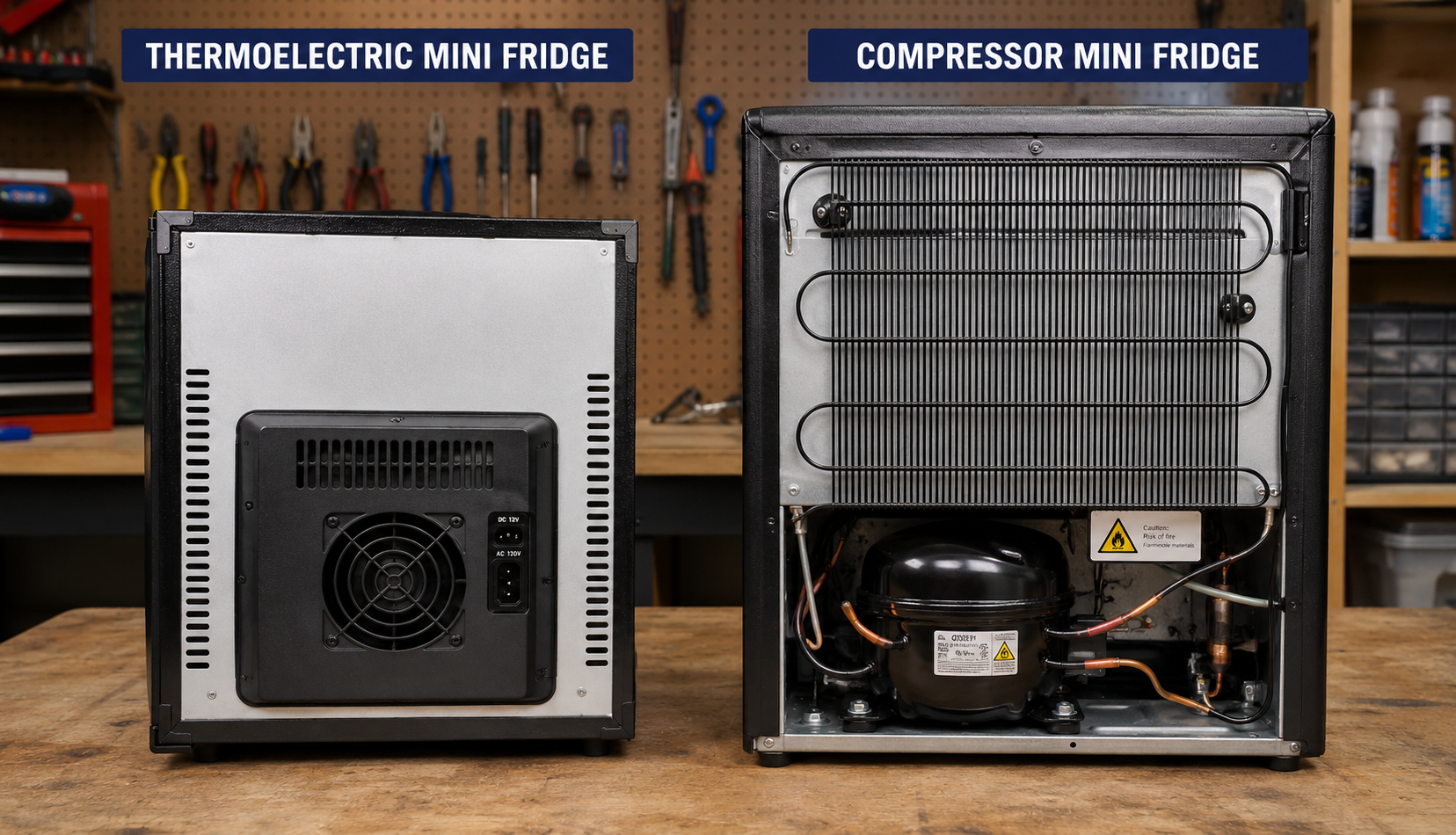 ChatGPT Image Jun 21, 2026, 05_13_33 AM comparison of thermoelectric and compressor mini fridge rear panels