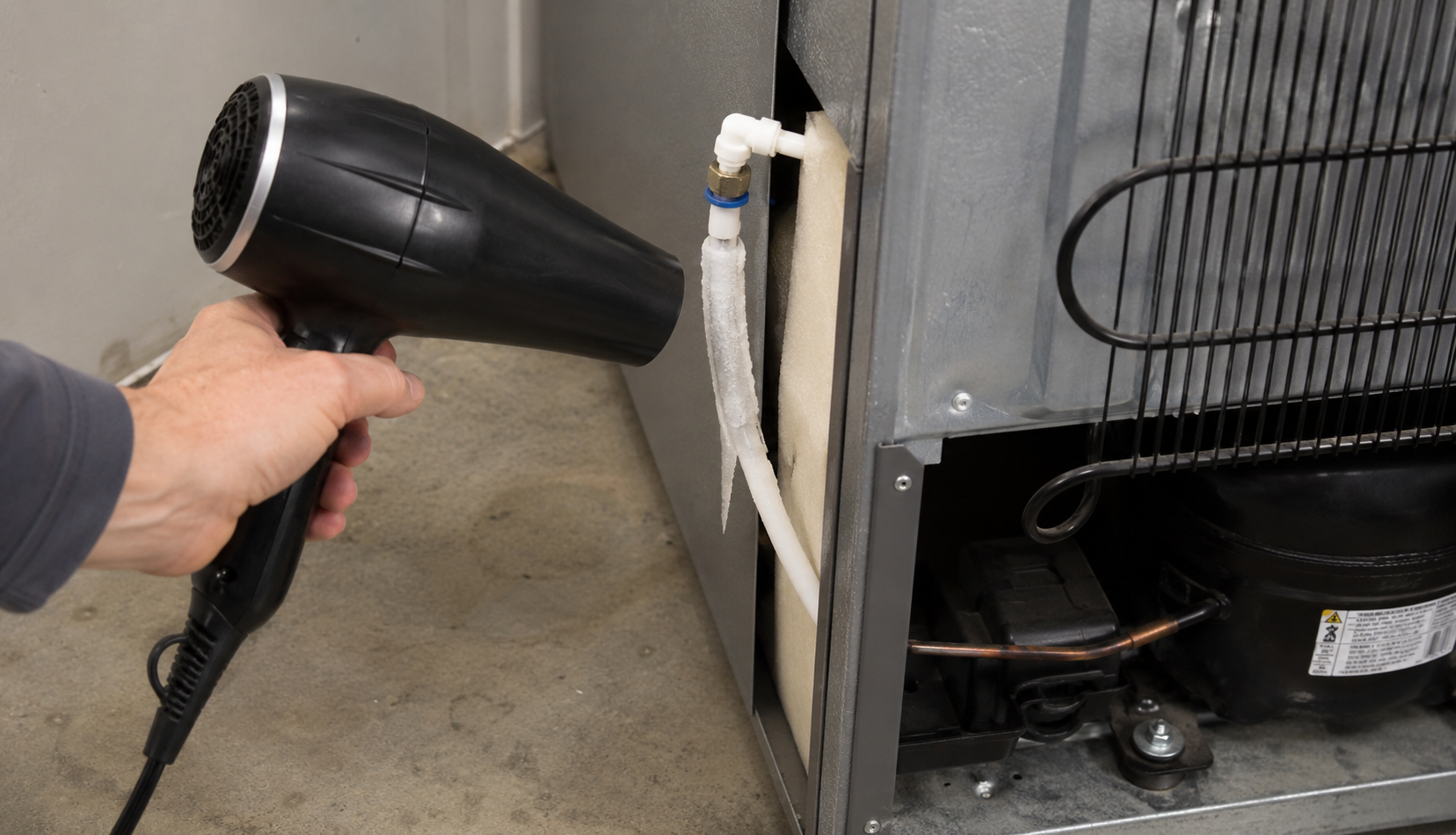 ChatGPT Image Jun 21, 2026, 05_34_49 AM hair dryer thawing frozen refrigerator ice maker water line