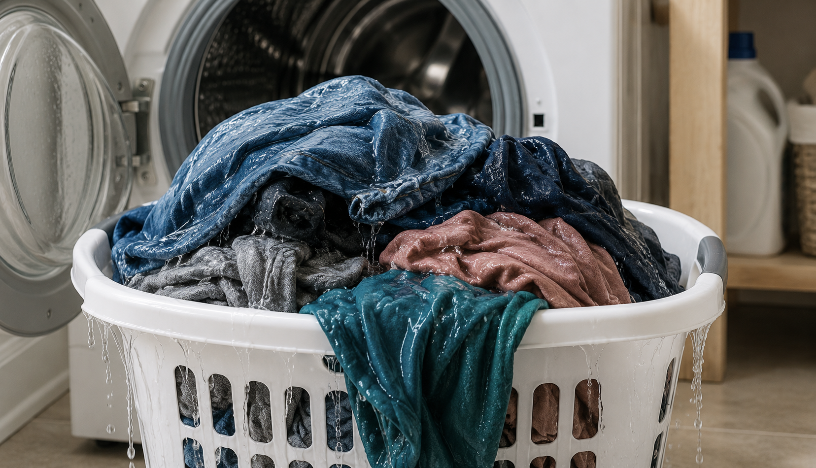 soaking wet clothes pulled from washer after spin cycle