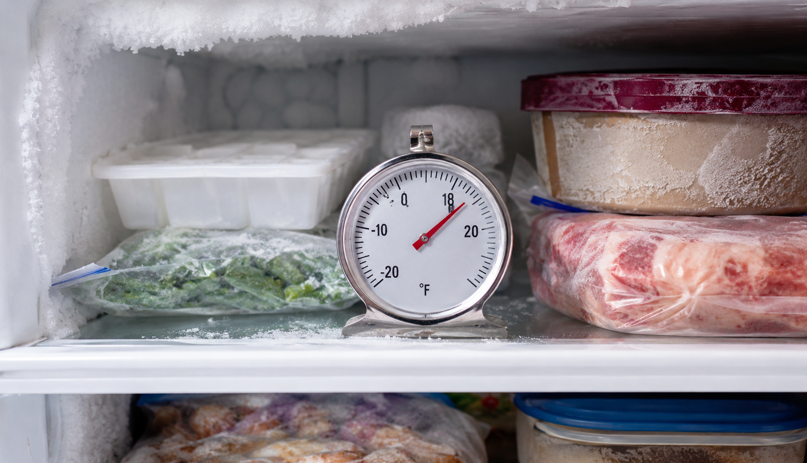 freezer thermometer showing temperature warmer than 0 degrees