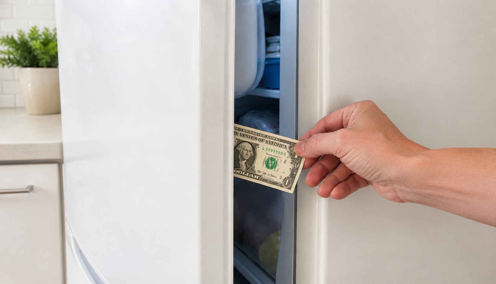 dollar bill test on freezer door to check seal