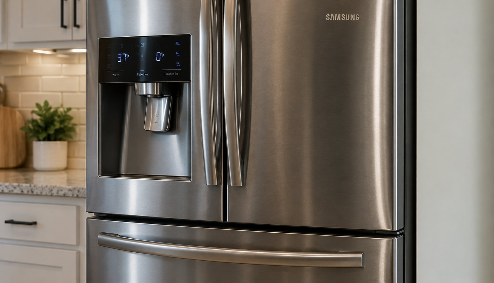 Samsung refrigerator with freezer drawer and display panel