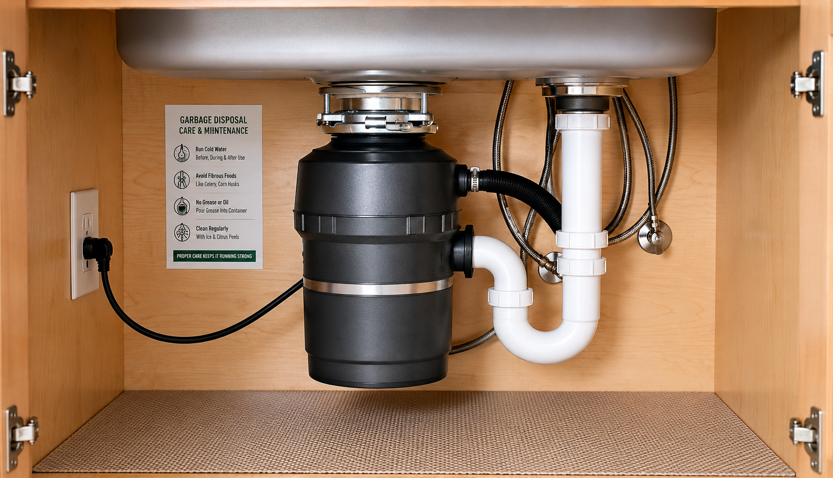 Stainless steel garbage disposal leaking water from bottom under kitchen sink
