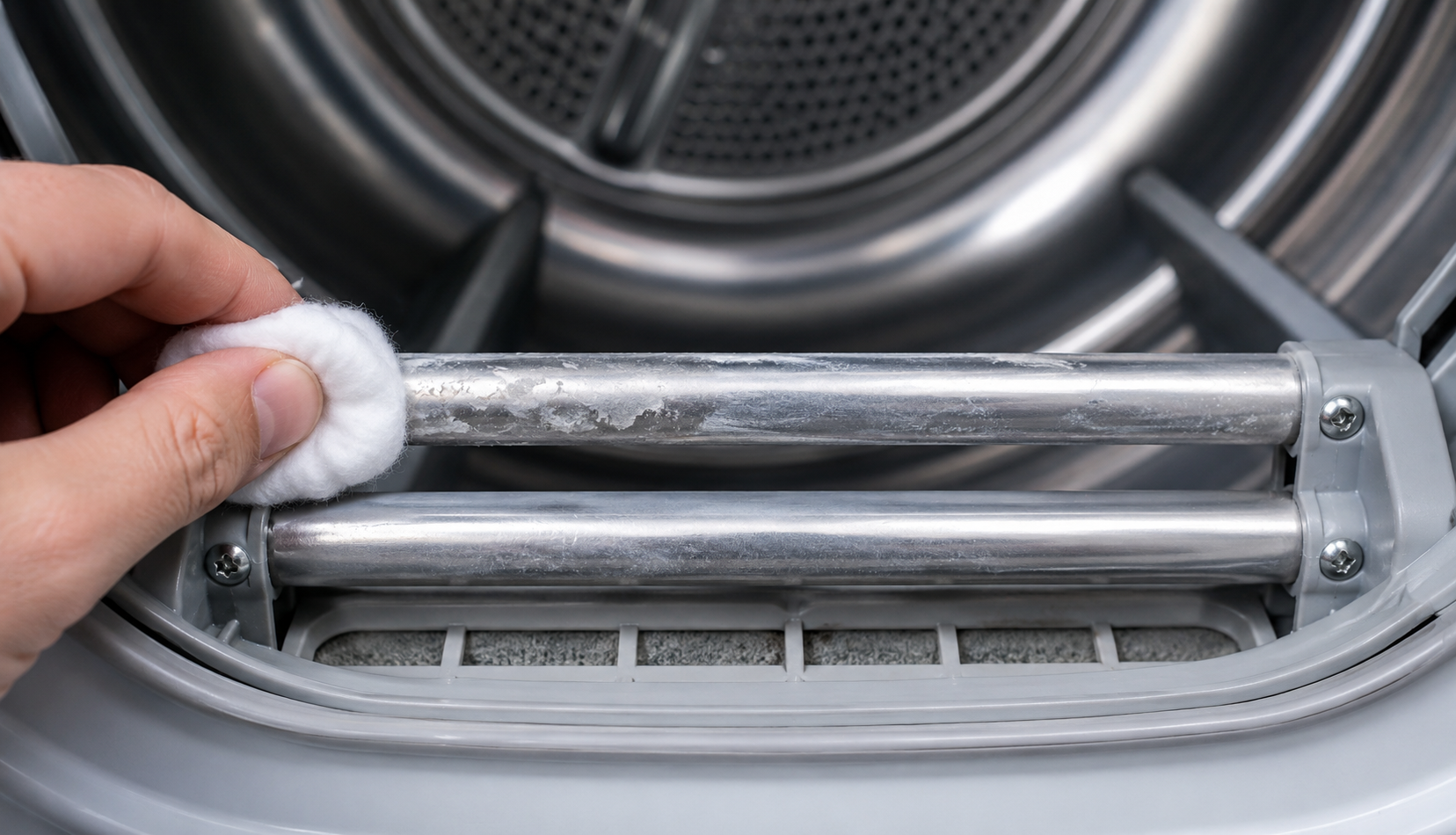 ChatGPT Image Jun 6, 2026, 01_48_26 AM Hand cleaning dryer moisture sensor bars inside drum with cotton ball