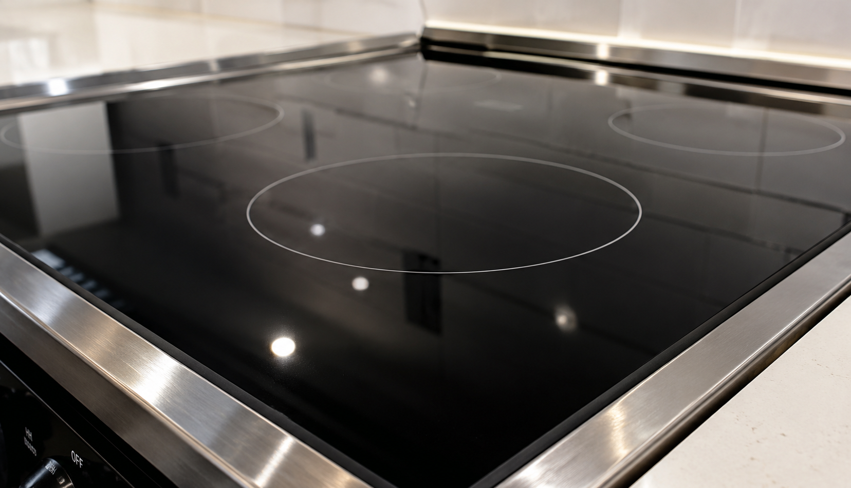Sparkling clean glass stove top with pristine reflective surface