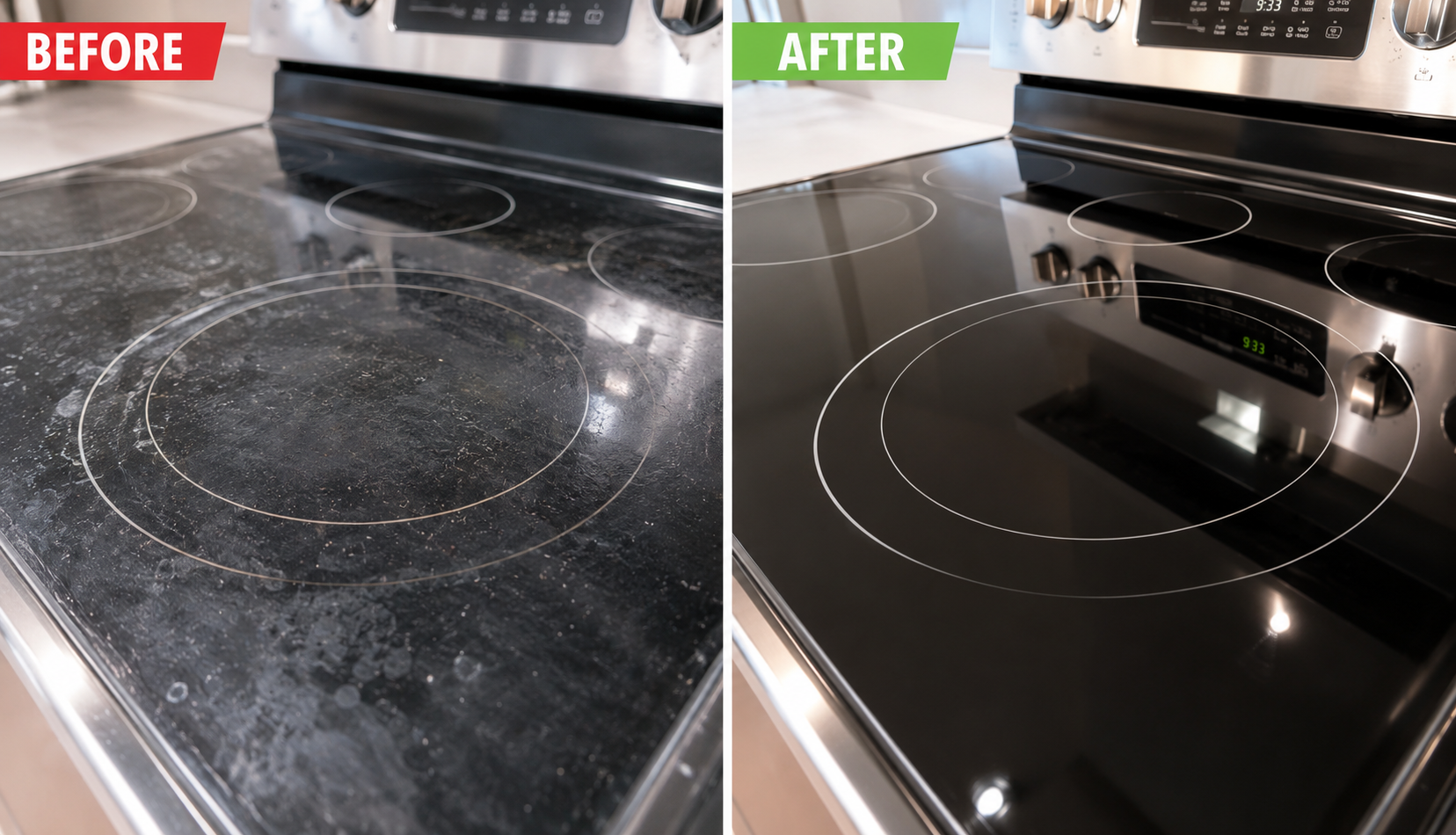 ChatGPT Image Jul 11, 2026, 12_08_37 AM Before and after glass stove top cleaning showing dirty versus sparkling clean cooktop