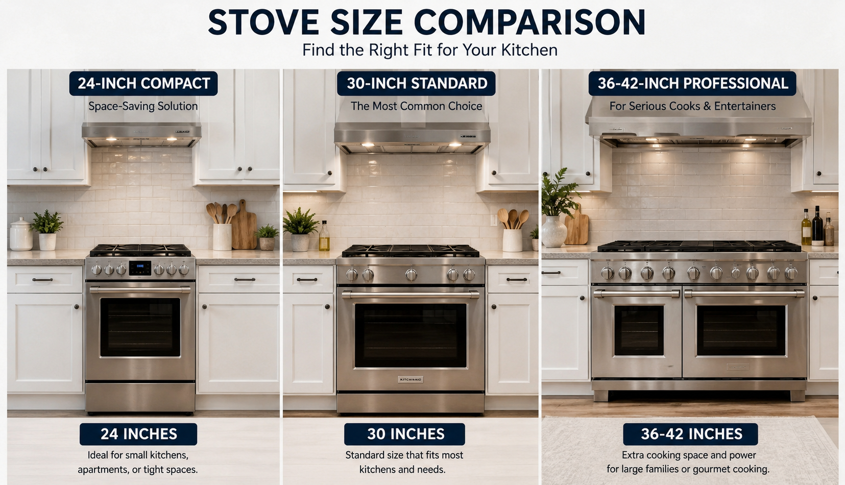 ChatGPT Image Jul 13, 2026, 03_52_53 AM Standard, compact, and professional stove sizes side-by-side comparison