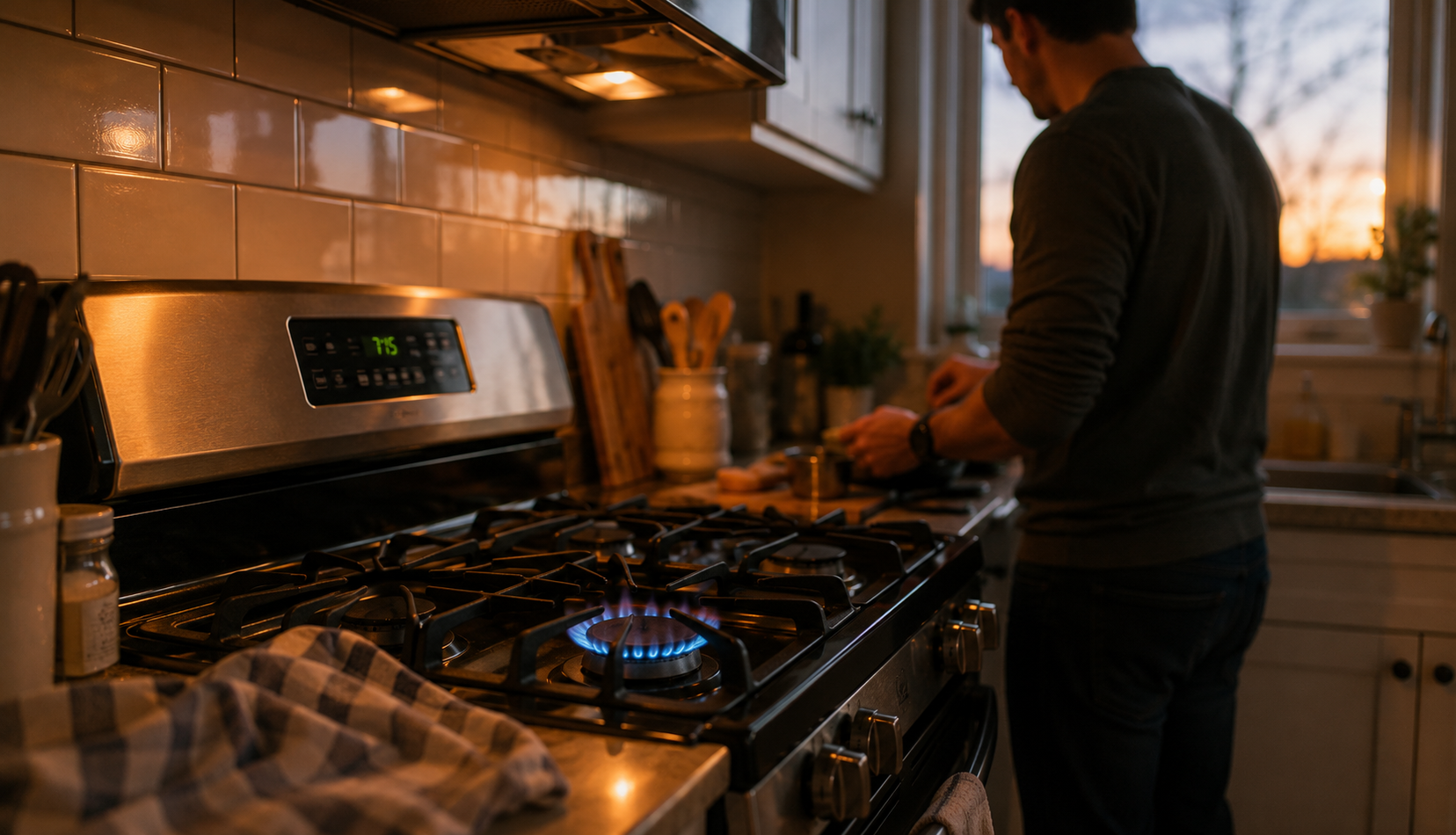 ChatGPT Image Jul 16, 2026, 11_57_49 PM Person cooking calmly on a working gas range at dusk