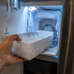 Frost buildup inside a Samsung refrigerator ice maker