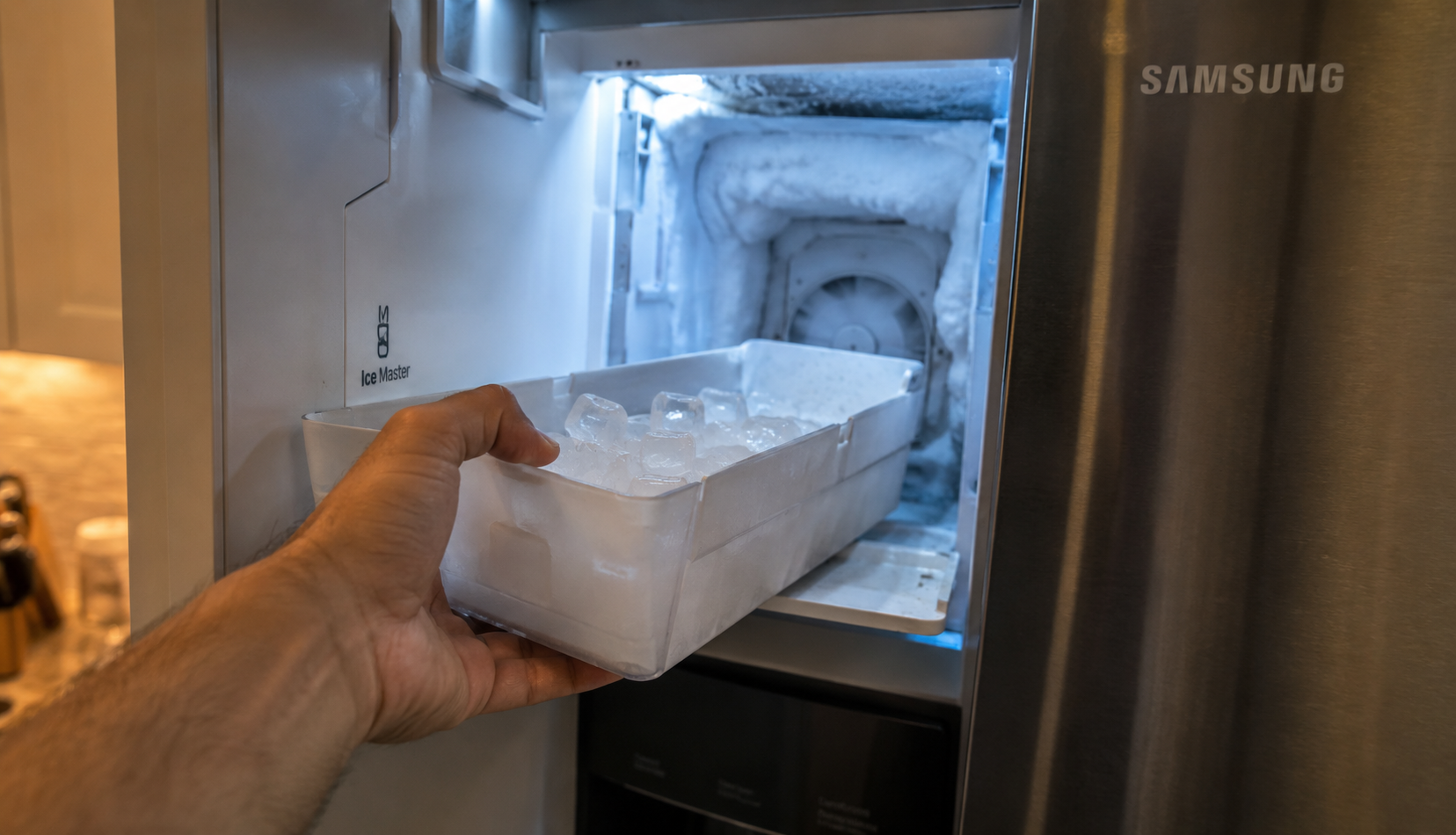 ChatGPT Image Aug 1, 2026, 02_53_21 AM Frost buildup inside a Samsung refrigerator ice maker