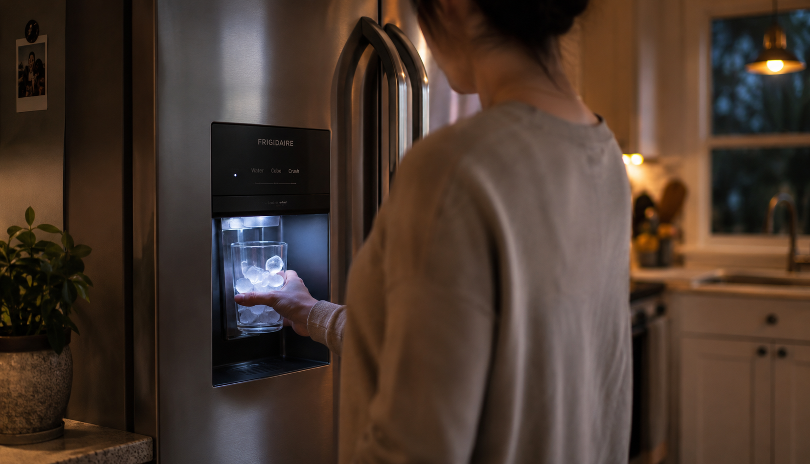 ChatGPT Image Aug 3, 2026, 04_52_01 PM Fresh ice dispensing from a repaired Frigidaire refrigerator
