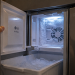 Frost buildup inside an LG refrigerator ice maker