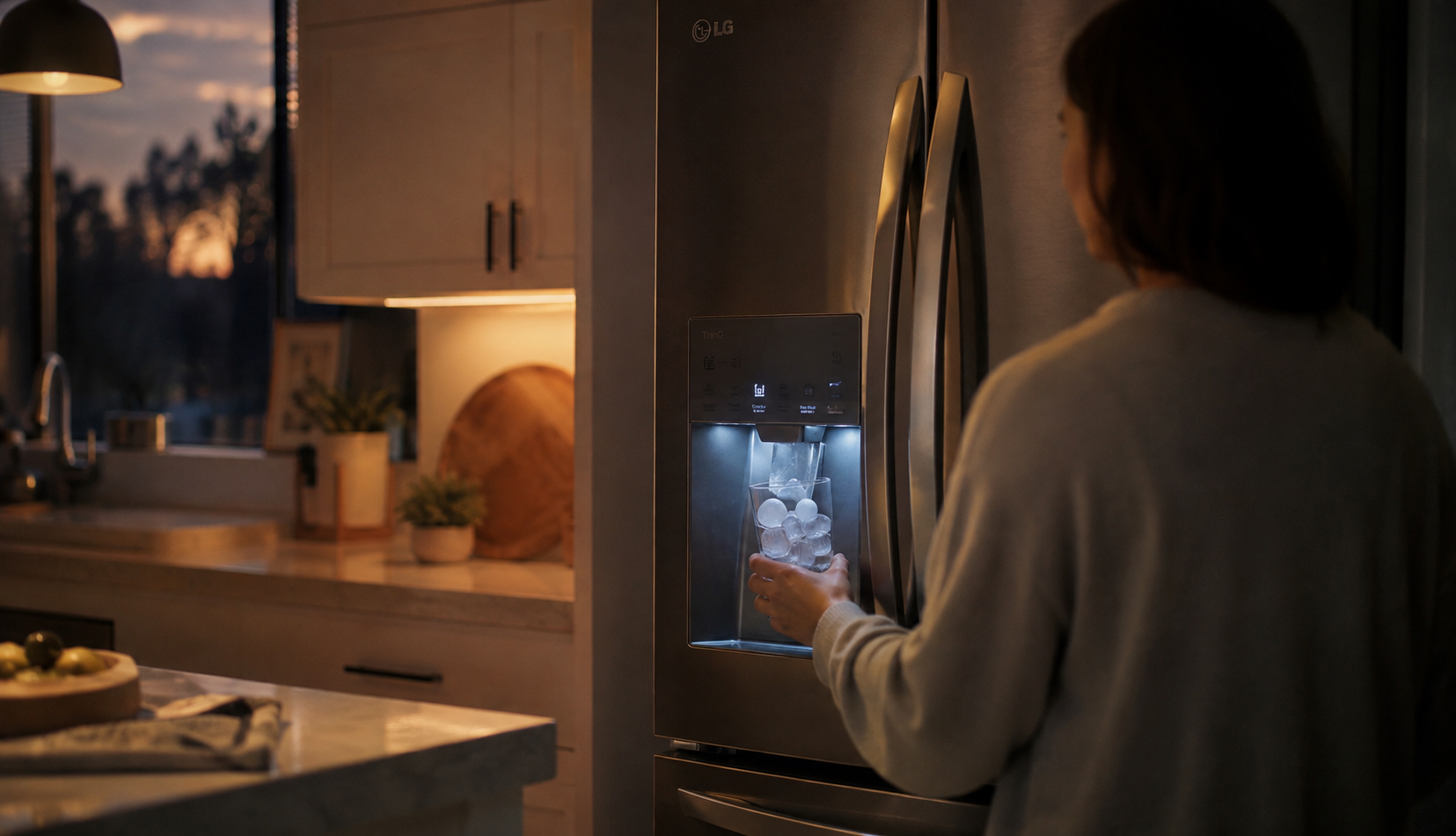ChatGPT Image Aug 7, 2026, 11_27_46 PM Fresh ice dispensing from a repaired LG refrigerator
