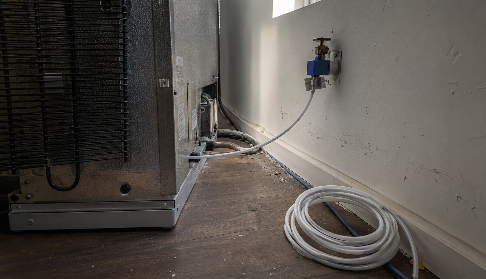 ChatGPT Image Aug 9, 2026, 06_09_56 PM KitchenAid ice maker water inlet valve behind refrigerator