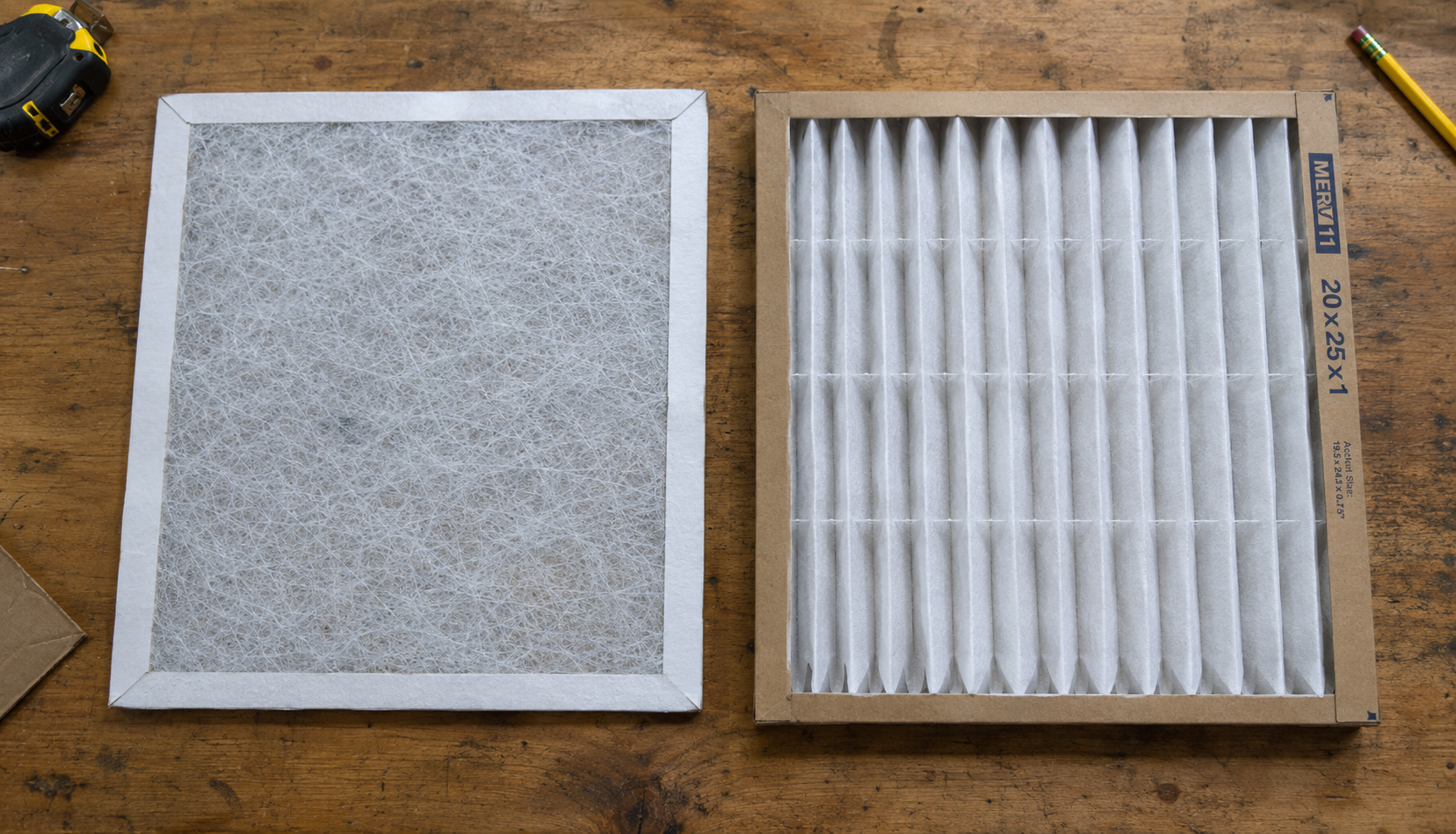 ChatGPT Image Sep 10, 2026, 07_04_33 AM Fiberglass and pleated furnace filters compared side by side