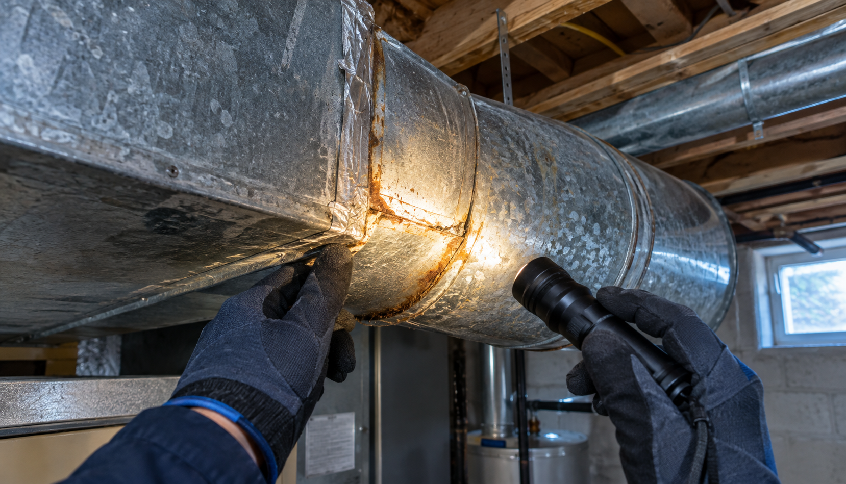 ChatGPT Image Sep 11, 2026, 02_51_13 PM Technician inspecting ductwork joint during furnace installation