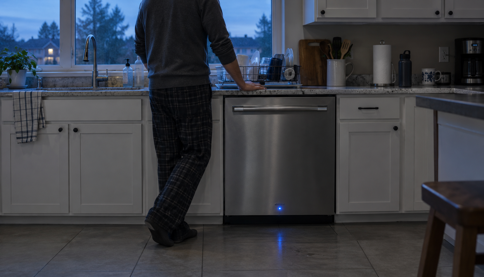 Kitchen with LG dishwasher running after error code fix