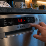 Bosch dishwasher control panel showing a blinking error code