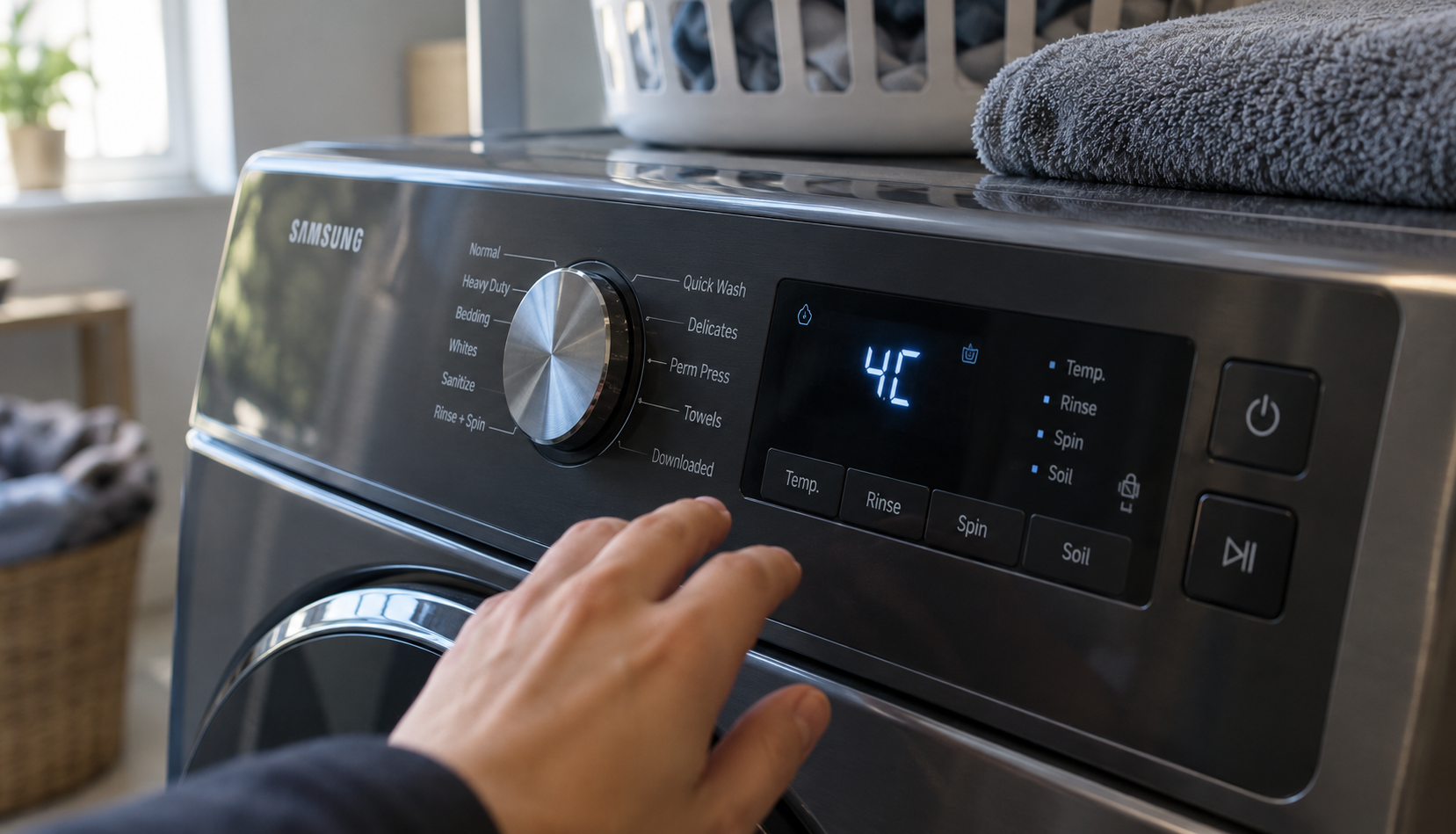 Samsung washer control panel displaying the 4C error code