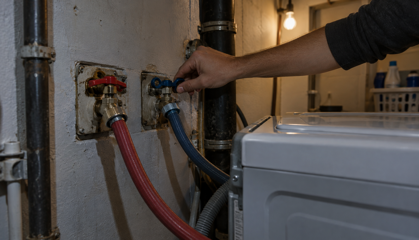 Checking water supply valves behind a Samsung washer