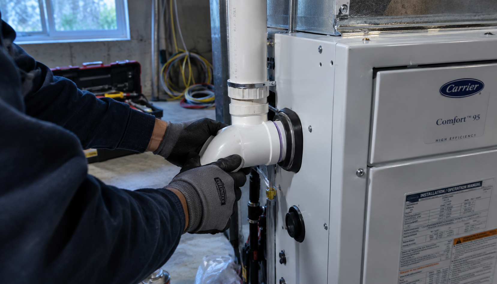 ChatGPT Image Sep 8, 2026, 12_58_09 PM Technician installing PVC venting on a new high-efficiency furnace
