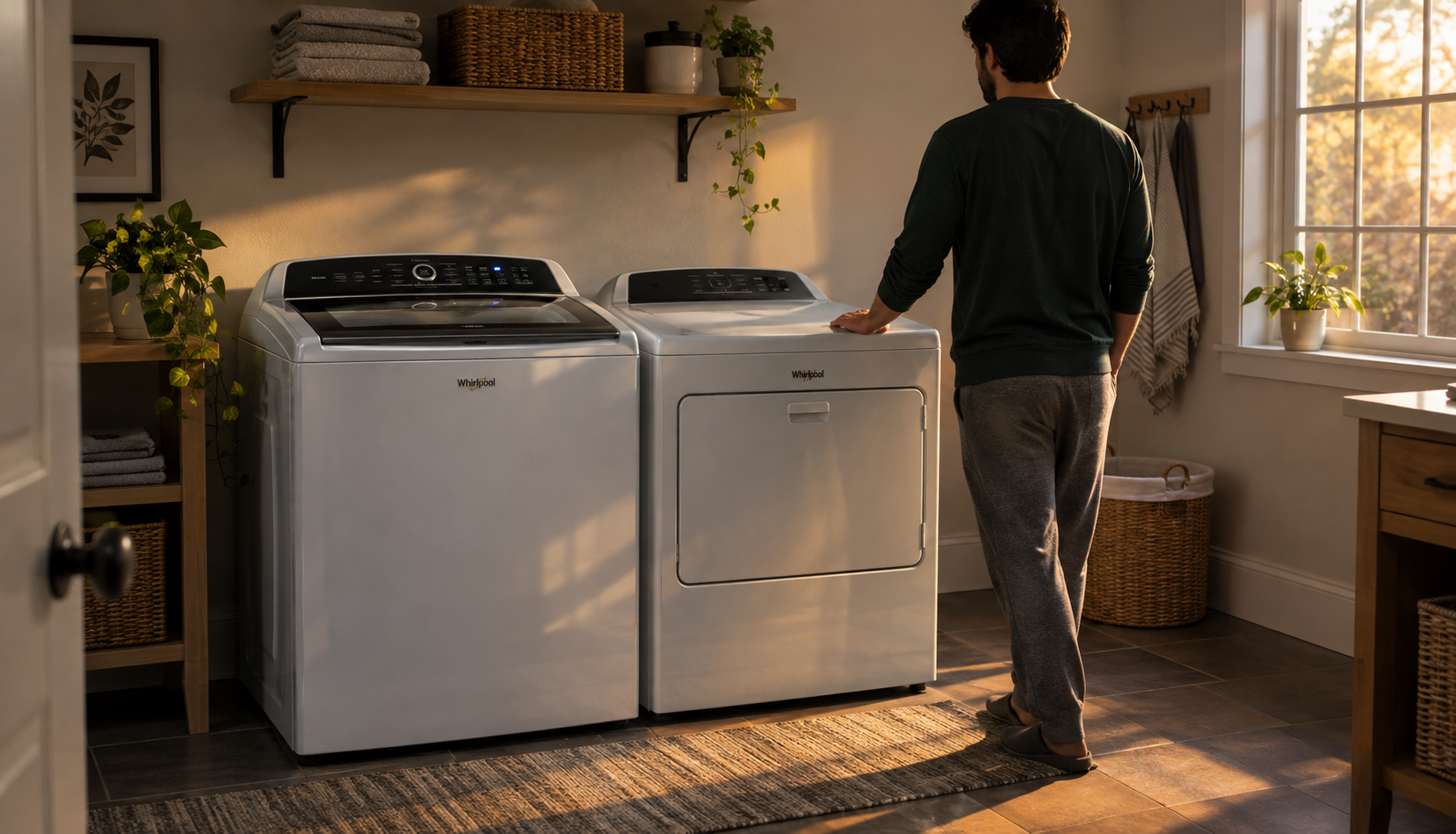 Warm Evening Laundry Room Whirlpool Cabrio washer running normally after fixing an error code